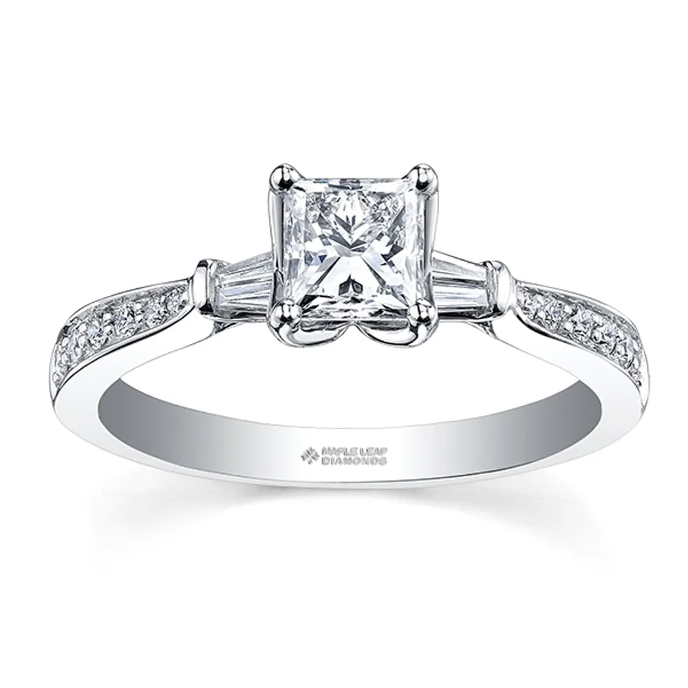 Princess Canadian Diamond Ring with Tapered Baguette Accents