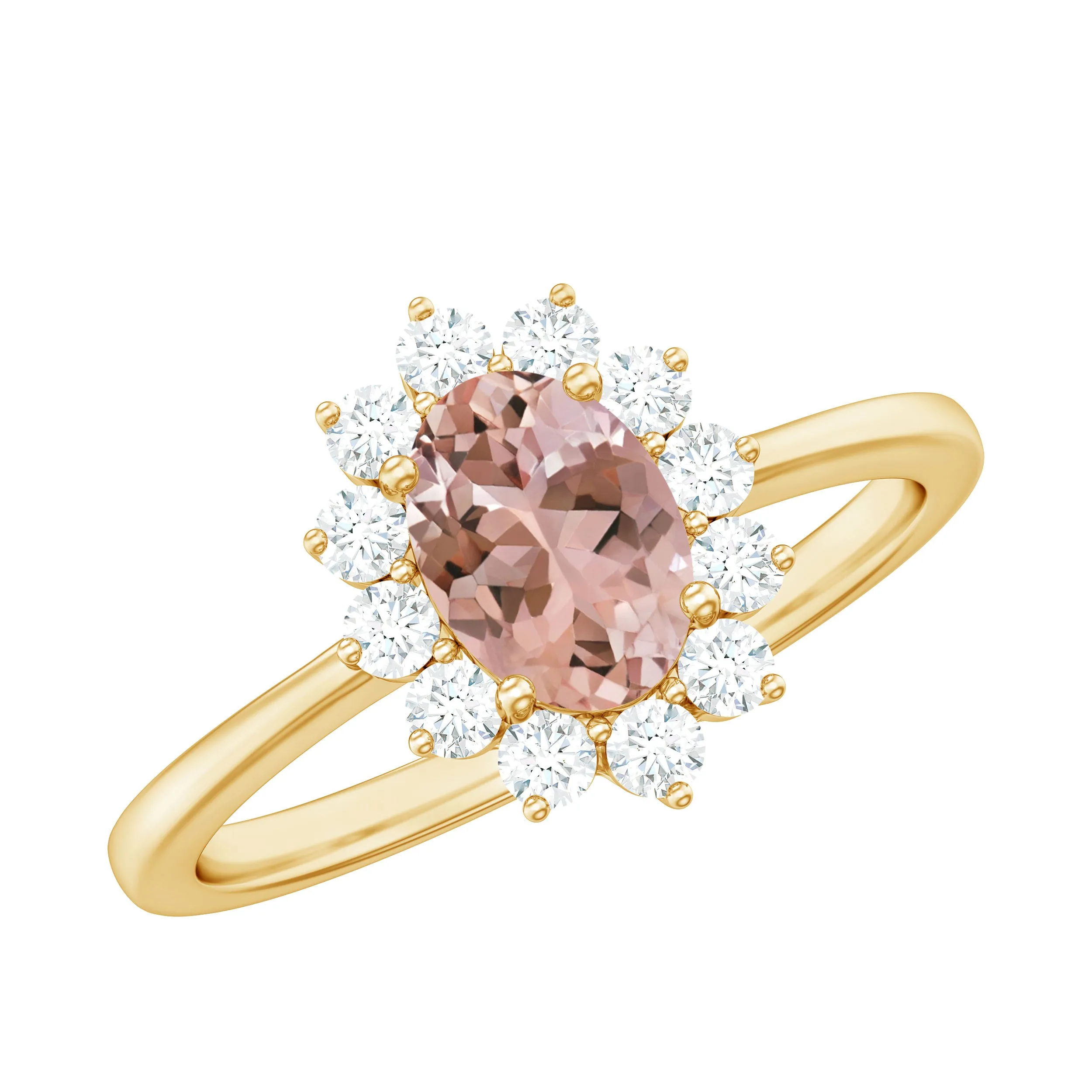 Princess Diana Inspired Morganite Engagement Ring with Diamond Halo