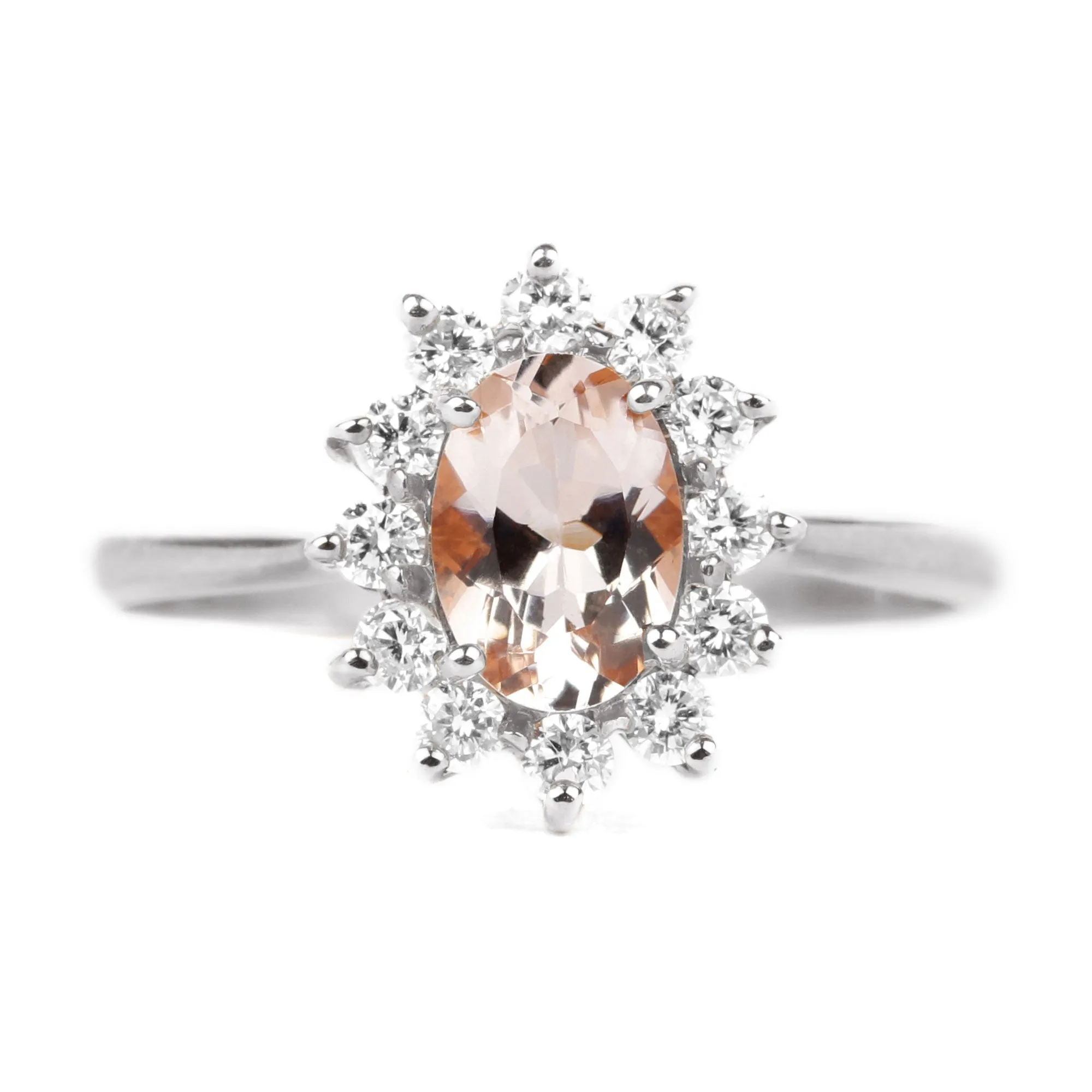 Princess Diana Inspired Morganite Engagement Ring with Diamond Halo