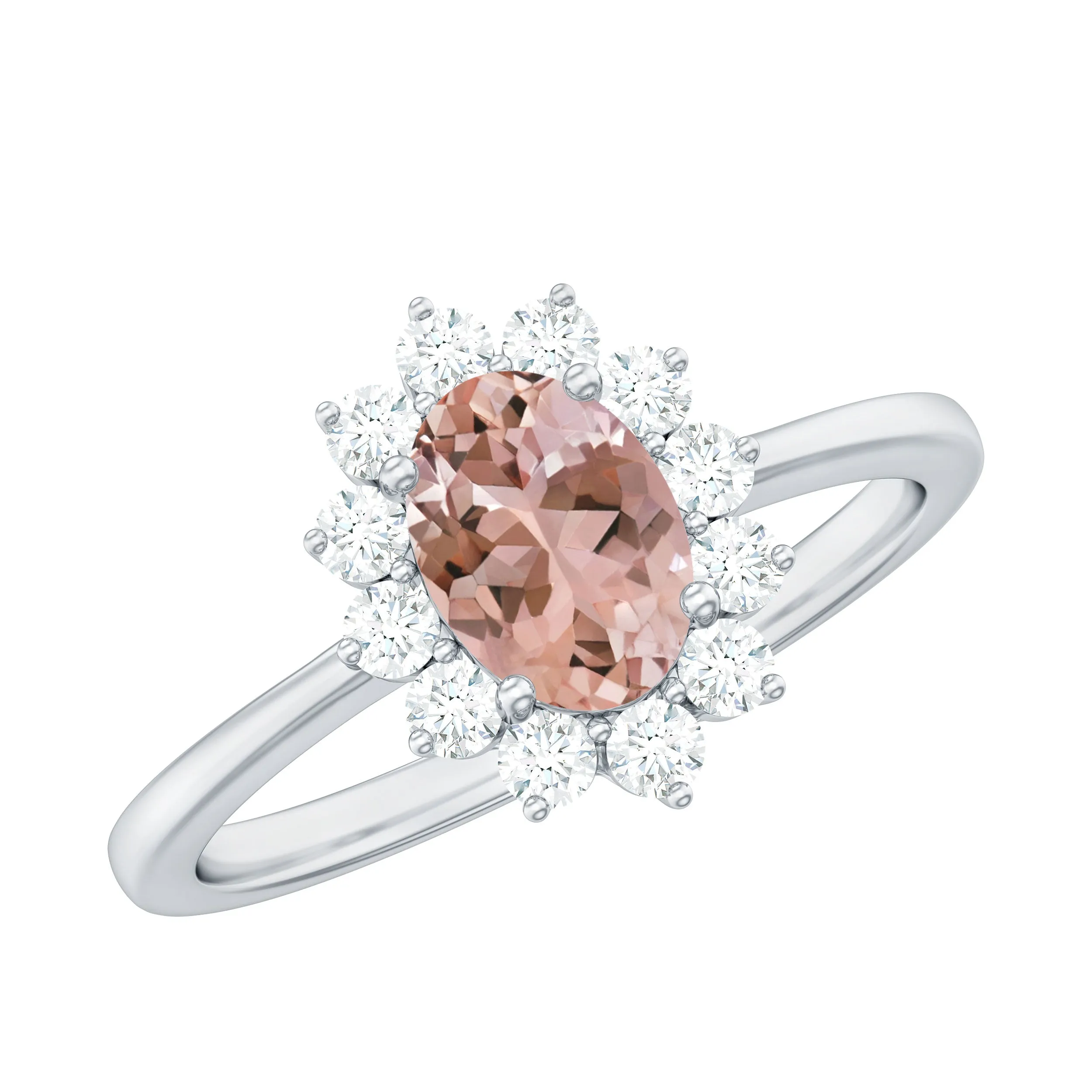 Princess Diana Inspired Morganite Engagement Ring with Diamond Halo