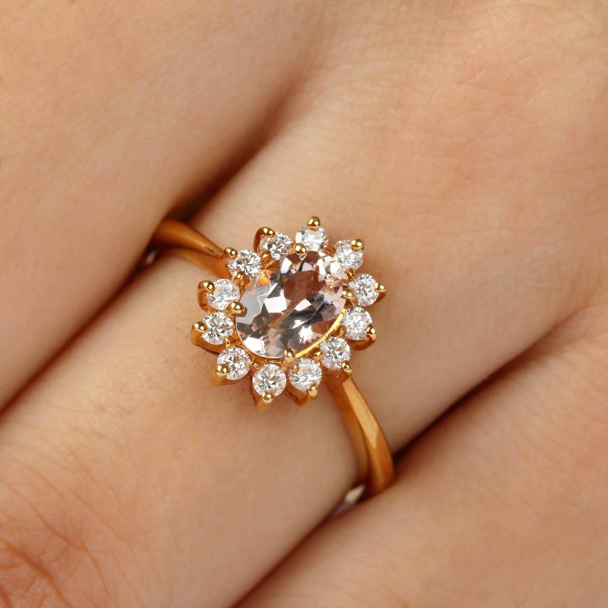 Princess Diana Inspired Morganite Engagement Ring with Diamond Halo