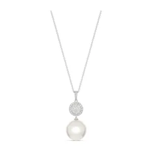 Promise Pearl Necklace with Round Diamond Halo Pendant