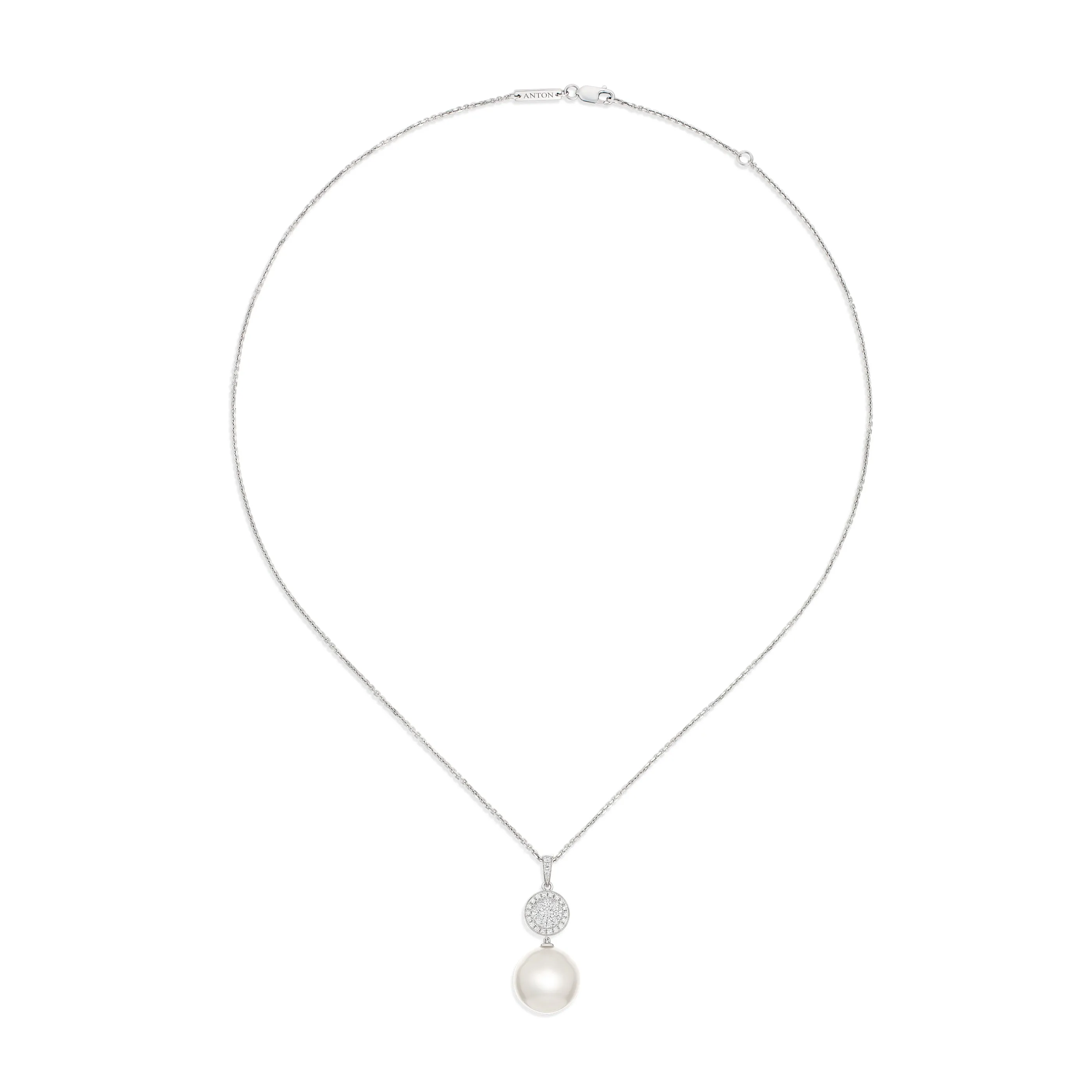 Promise Pearl Necklace with Round Diamond Halo Pendant