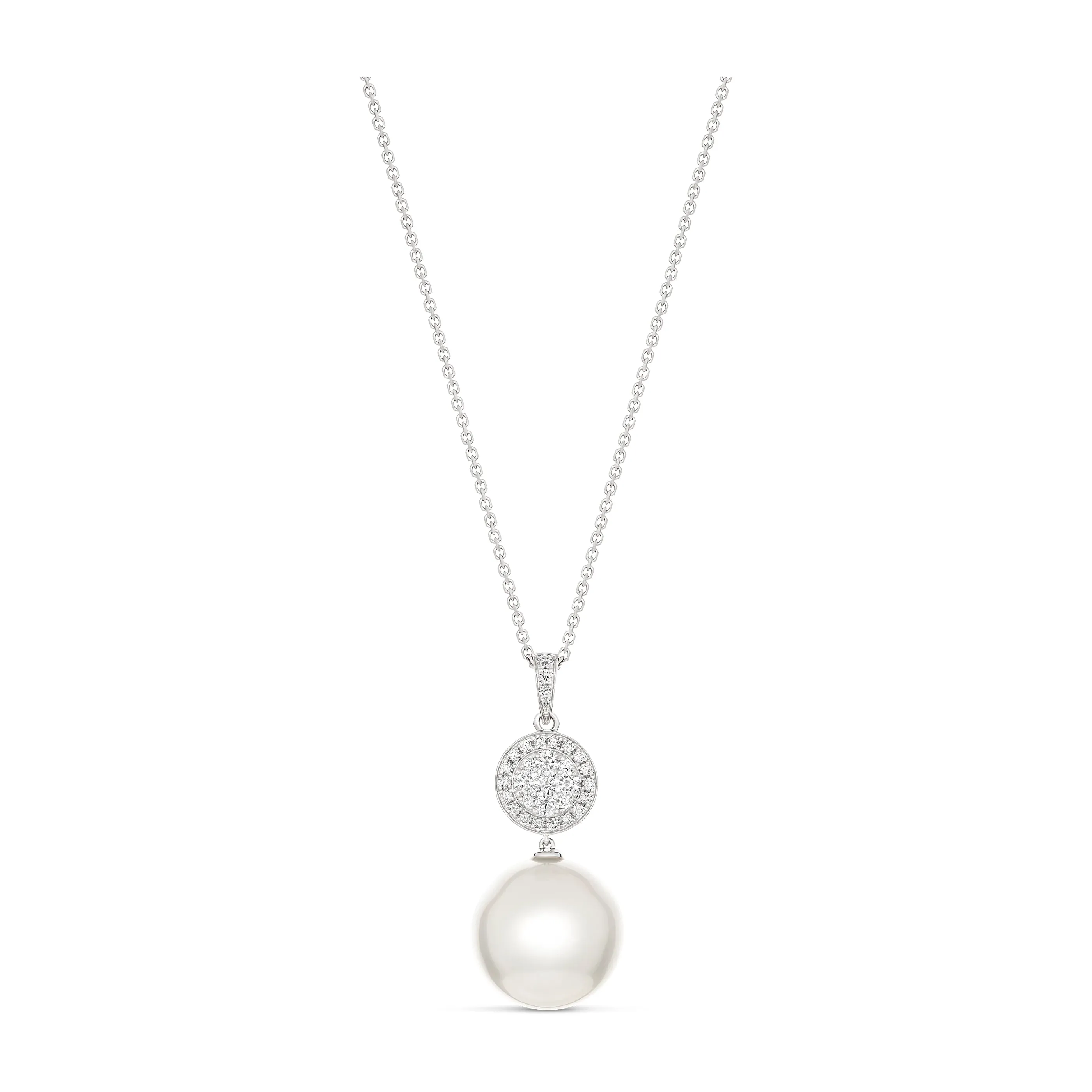 Promise Pearl Necklace with Round Diamond Halo Pendant