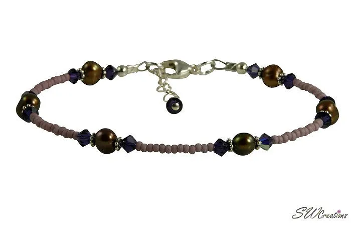 Purple Brown Pearl Beaded Anklet