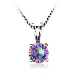 Rainbow Fire Genuine Mystic Topaz Round Cut 1CT IOBI Precious Gems Pendant Necklace