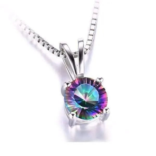 Rainbow Fire Genuine Mystic Topaz Round Cut 1CT IOBI Precious Gems Pendant Necklace