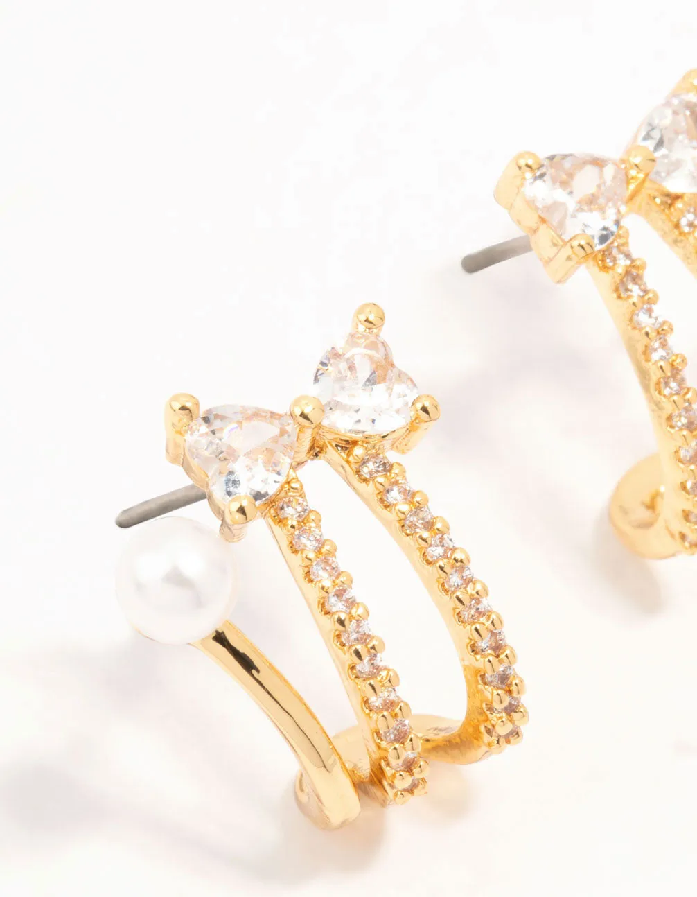 Real Gold Plated Bow, Cubic Zirconia & Freshwater Pearl Jacket Earrings