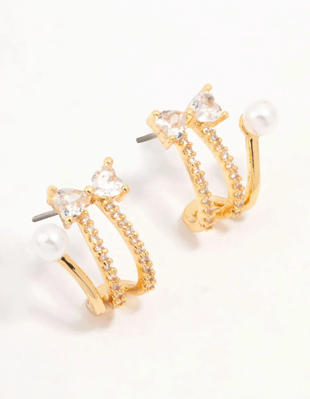 Real Gold Plated Bow, Cubic Zirconia & Freshwater Pearl Jacket Earrings