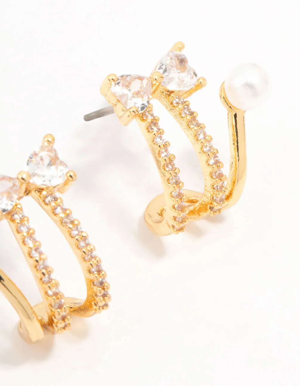 Real Gold Plated Bow, Cubic Zirconia & Freshwater Pearl Jacket Earrings