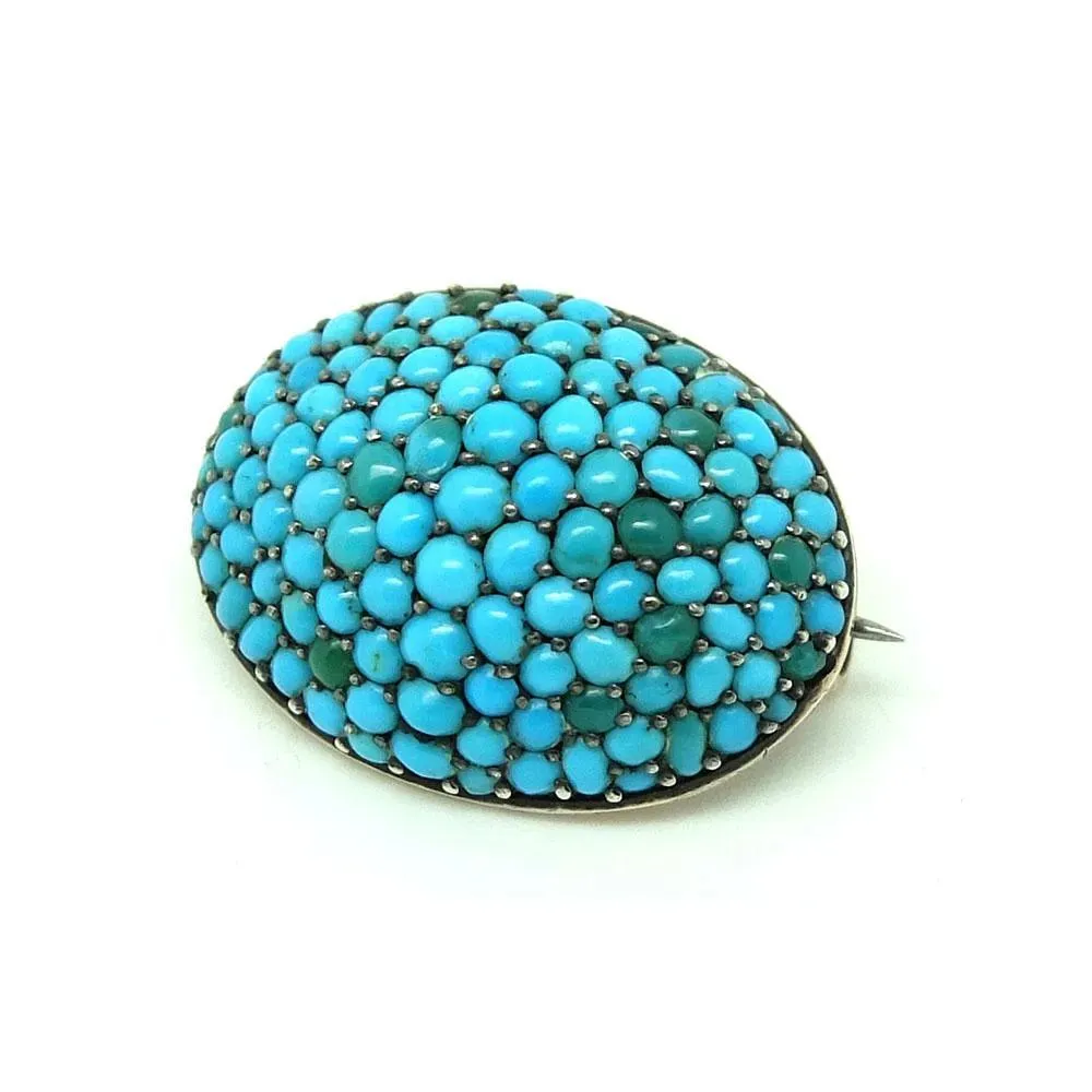 Reserved - Antique Victorian Turquoise Pave 9ct Rose Gold Brooch