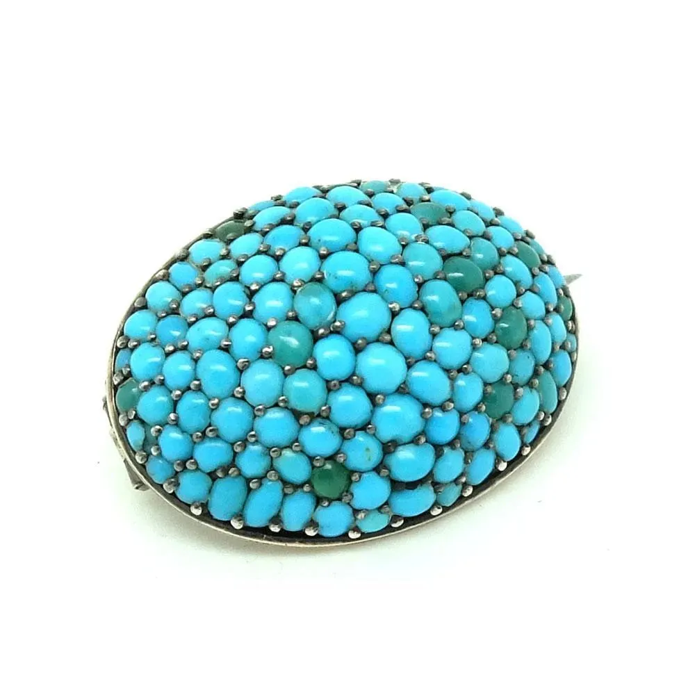 Reserved - Antique Victorian Turquoise Pave 9ct Rose Gold Brooch