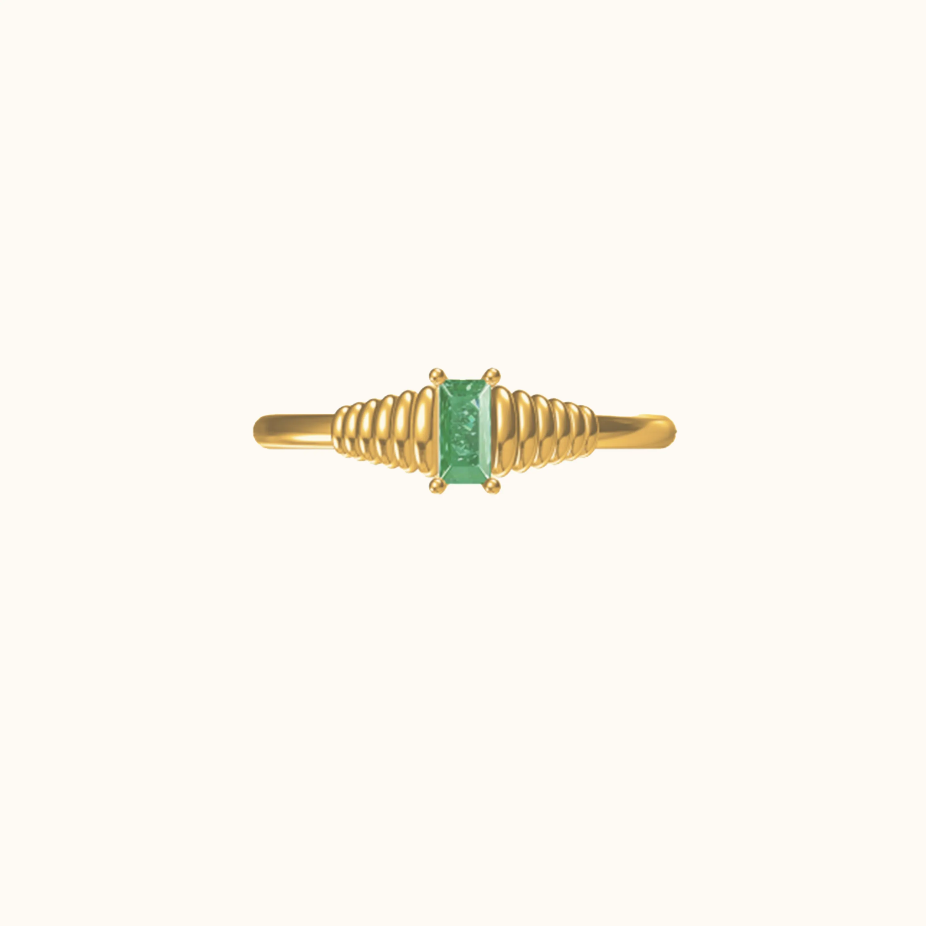 Retro Baguette Solitaire Green CZ Ring