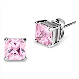 Rhodium Brass Earrings with AAA Grade CZ in Rose for Women Rose Stone Color Style 3W531