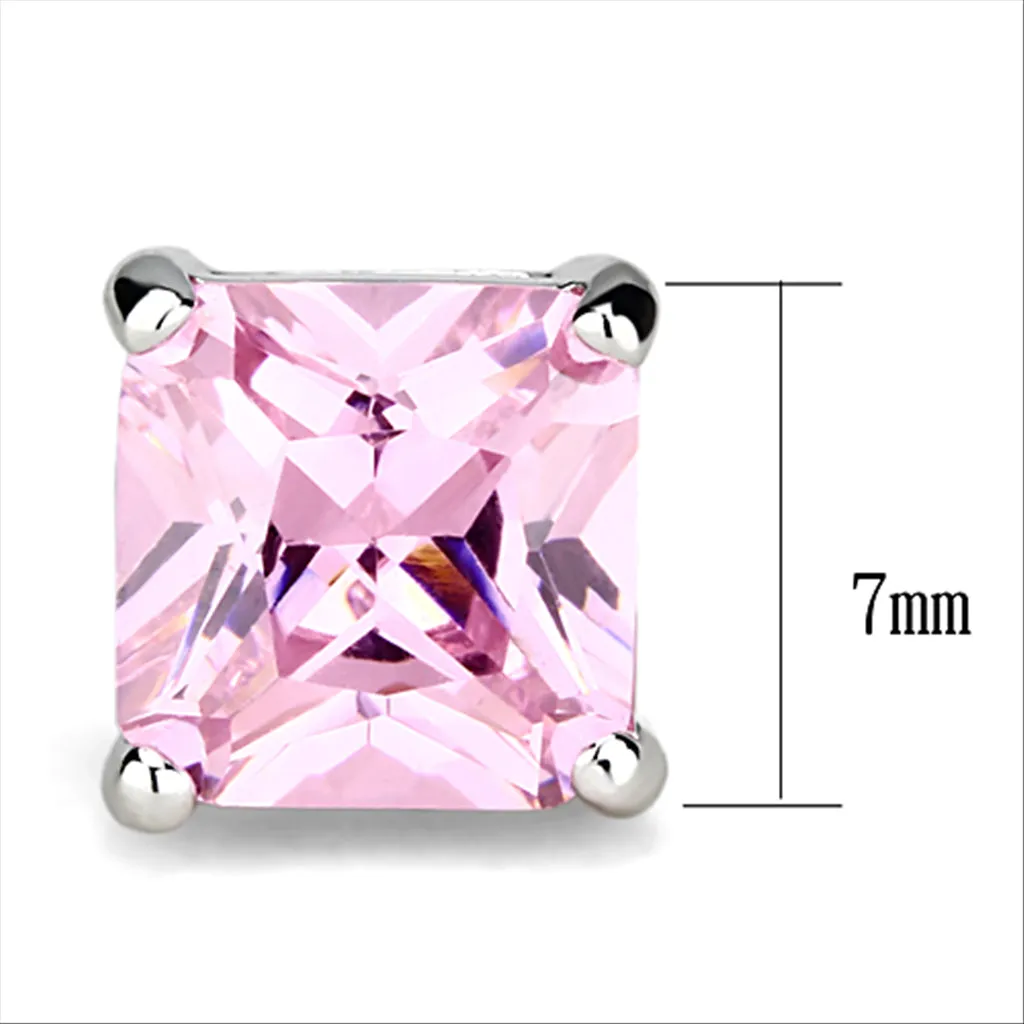 Rhodium Brass Earrings with AAA Grade CZ in Rose for Women Rose Stone Color Style 3W531