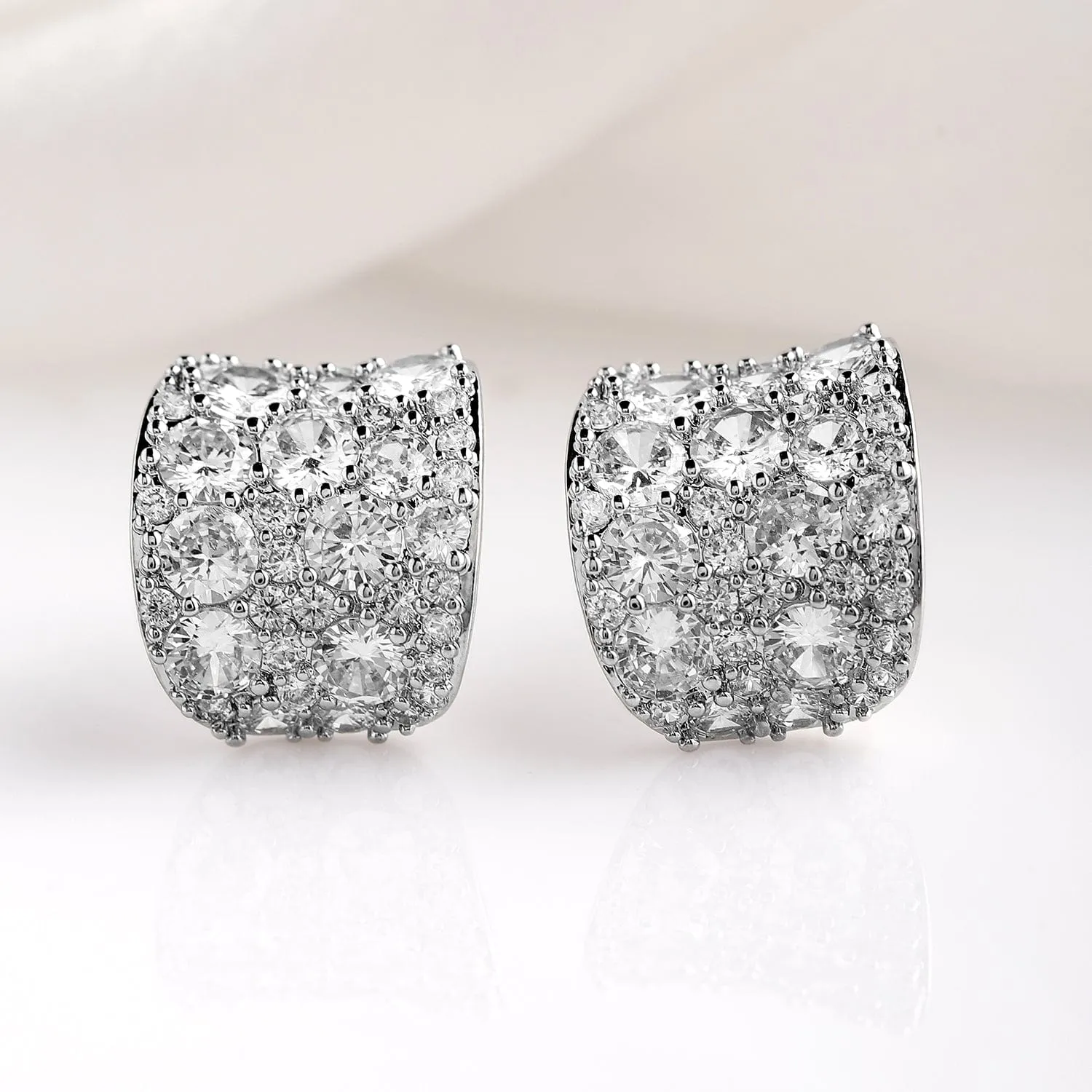 Rhodium Plated Sparkling AD & Cubic Zirconia Studded Luxurious Hoop Earrings