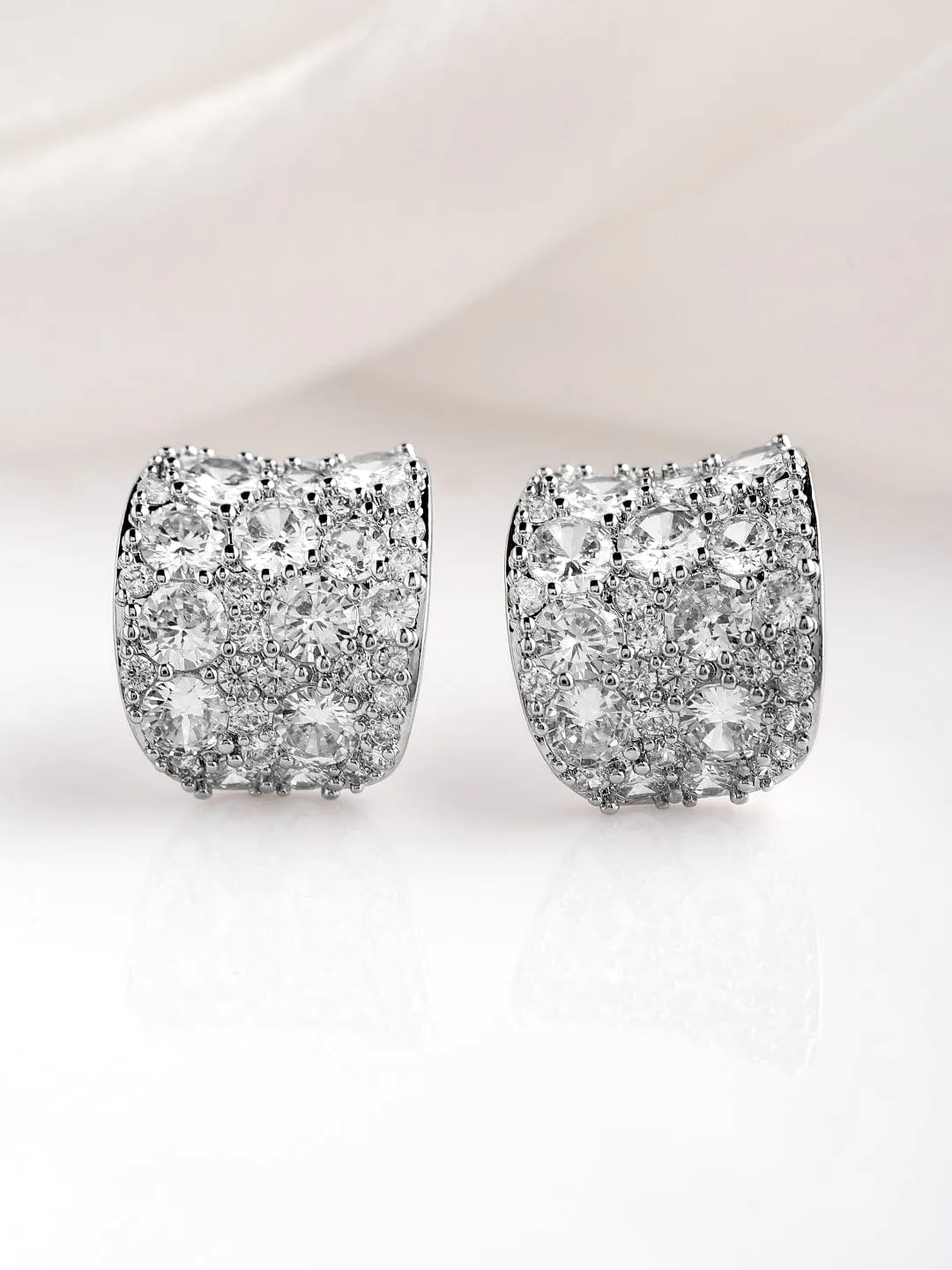 Rhodium Plated Sparkling AD & Cubic Zirconia Studded Luxurious Hoop Earrings