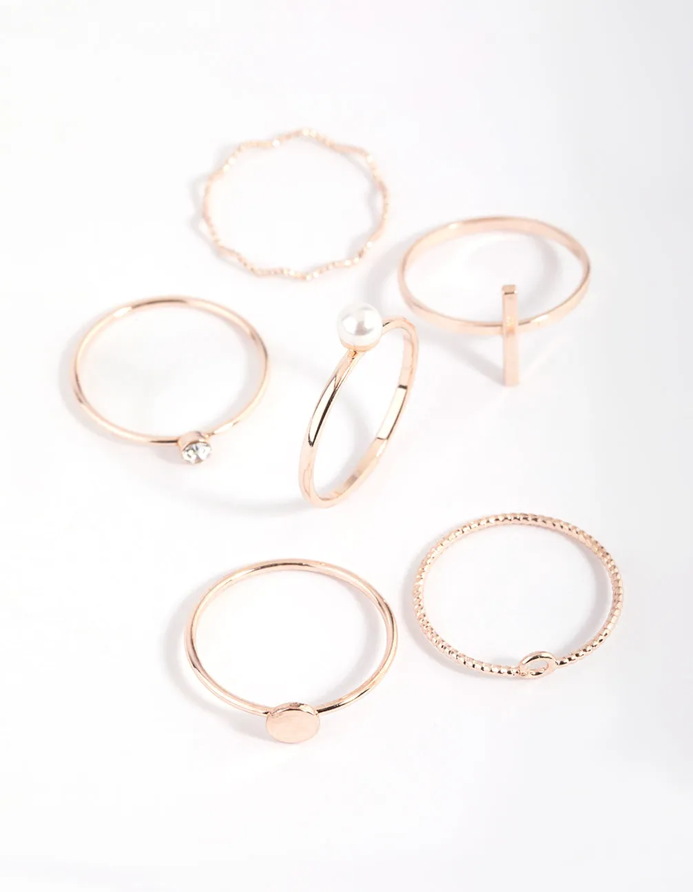 Rose Gold Dainty Pearl Rings 6-Pack