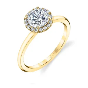 Round Cut Solitaire Halo Engagement Ring - Elsie 18k Gold Yellow