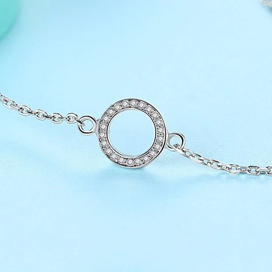 S925 sterling silver classic circle bracelet with zircon