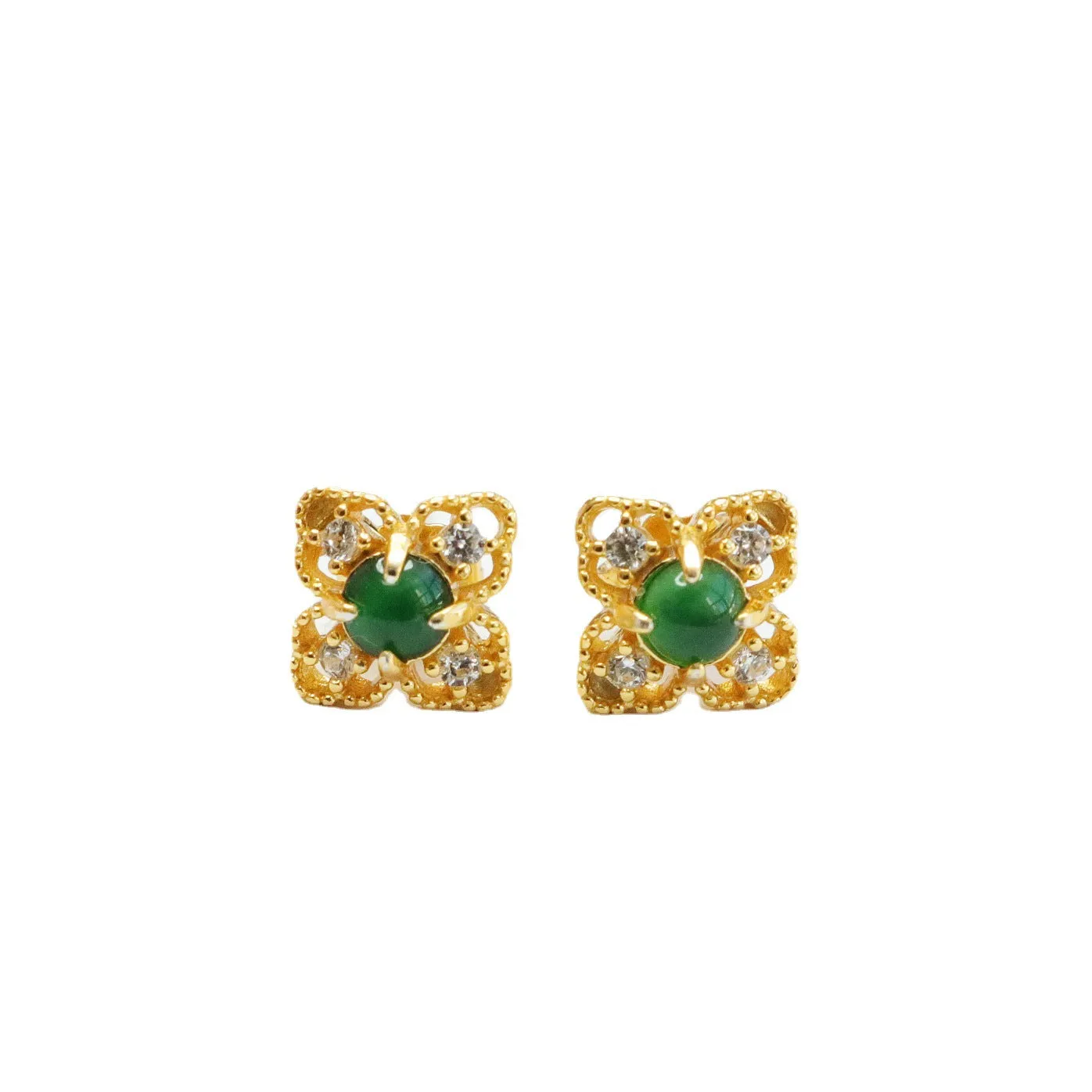 S925 Sterling Silver Ice Green Jade Petal Stud Earrings