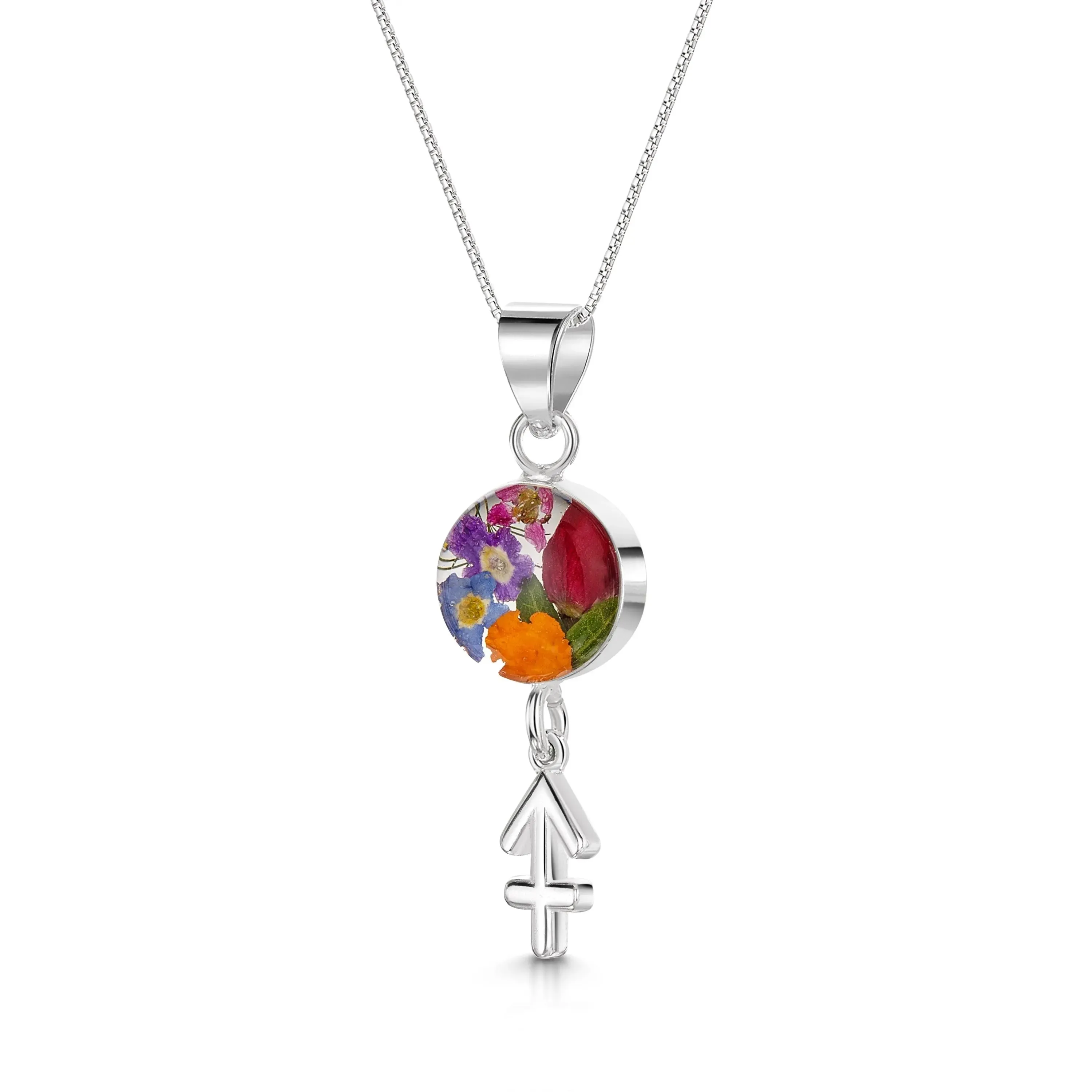 Sagittarius Necklace - Sterling silver pendant with real flowers & a zodiac charm.  More Options...