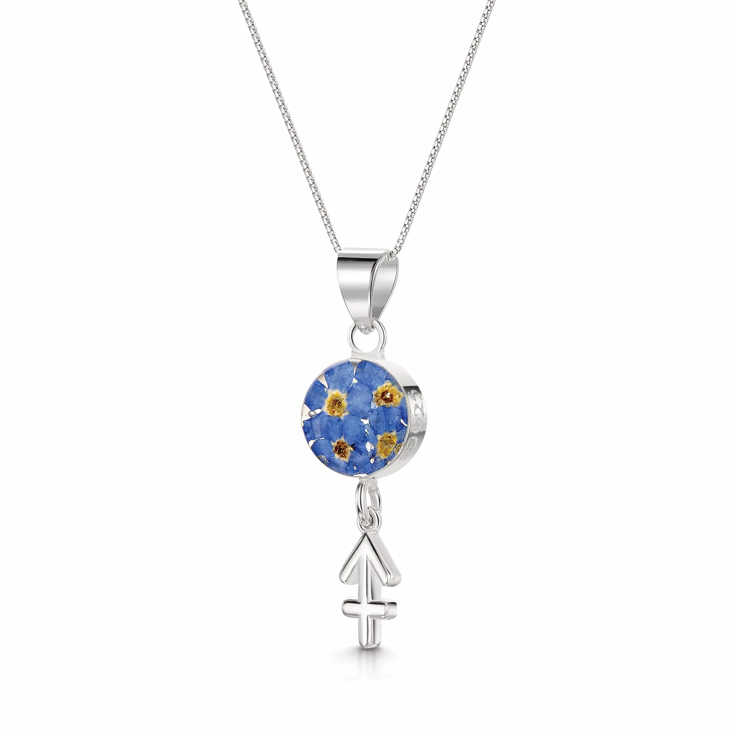 Sagittarius Necklace - Sterling silver pendant with real flowers & a zodiac charm.  More Options...