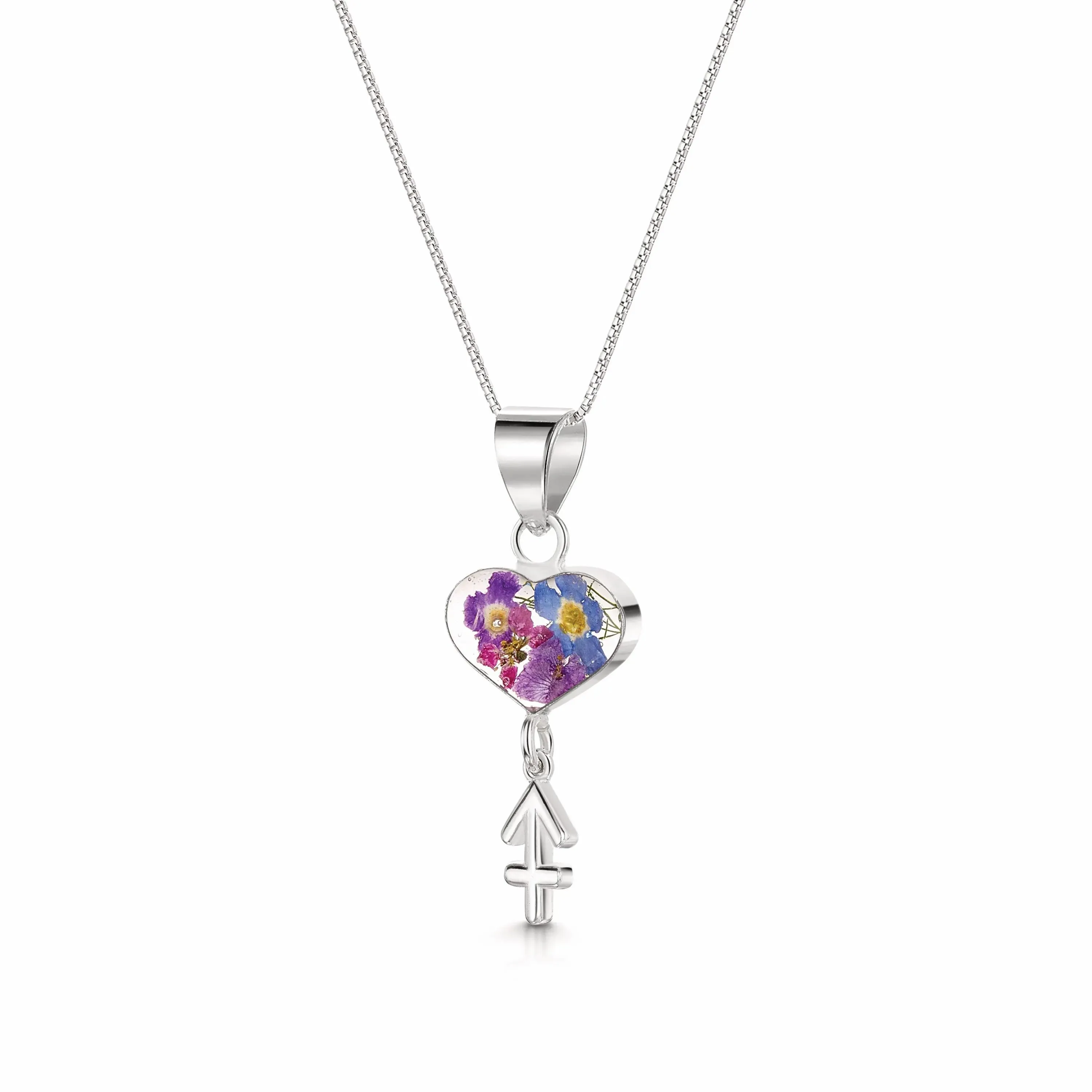 Sagittarius Necklace - Sterling silver pendant with real flowers & a zodiac charm.  More Options...