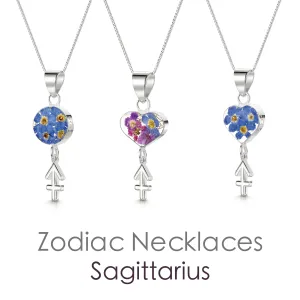 Sagittarius Necklace - Sterling silver pendant with real flowers & a zodiac charm.  More Options...