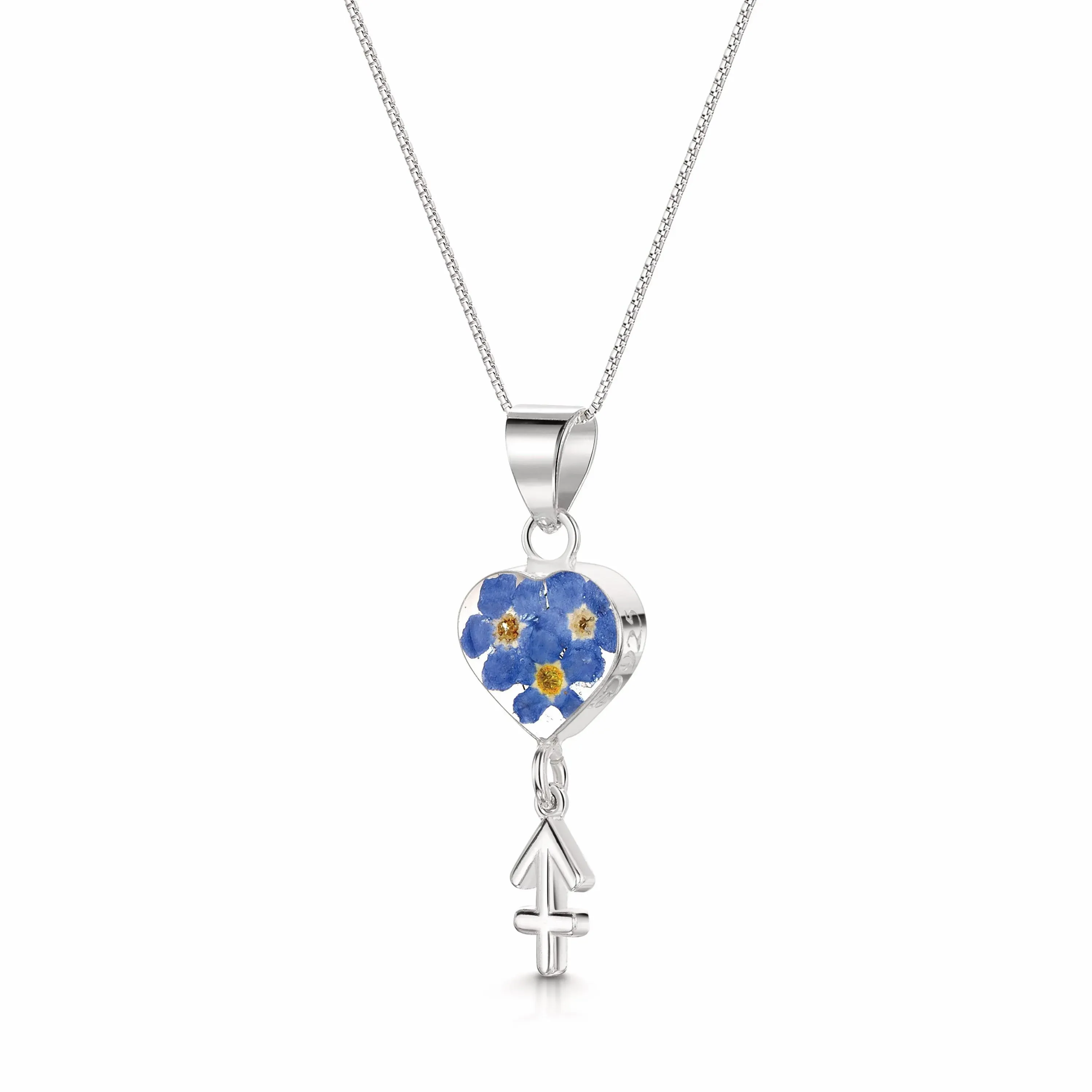 Sagittarius Necklace - Sterling silver pendant with real flowers & a zodiac charm.  More Options...