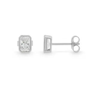 Sculpted 9CT White Gold Emerald Cut Cubic Zirconia Stud Earrings