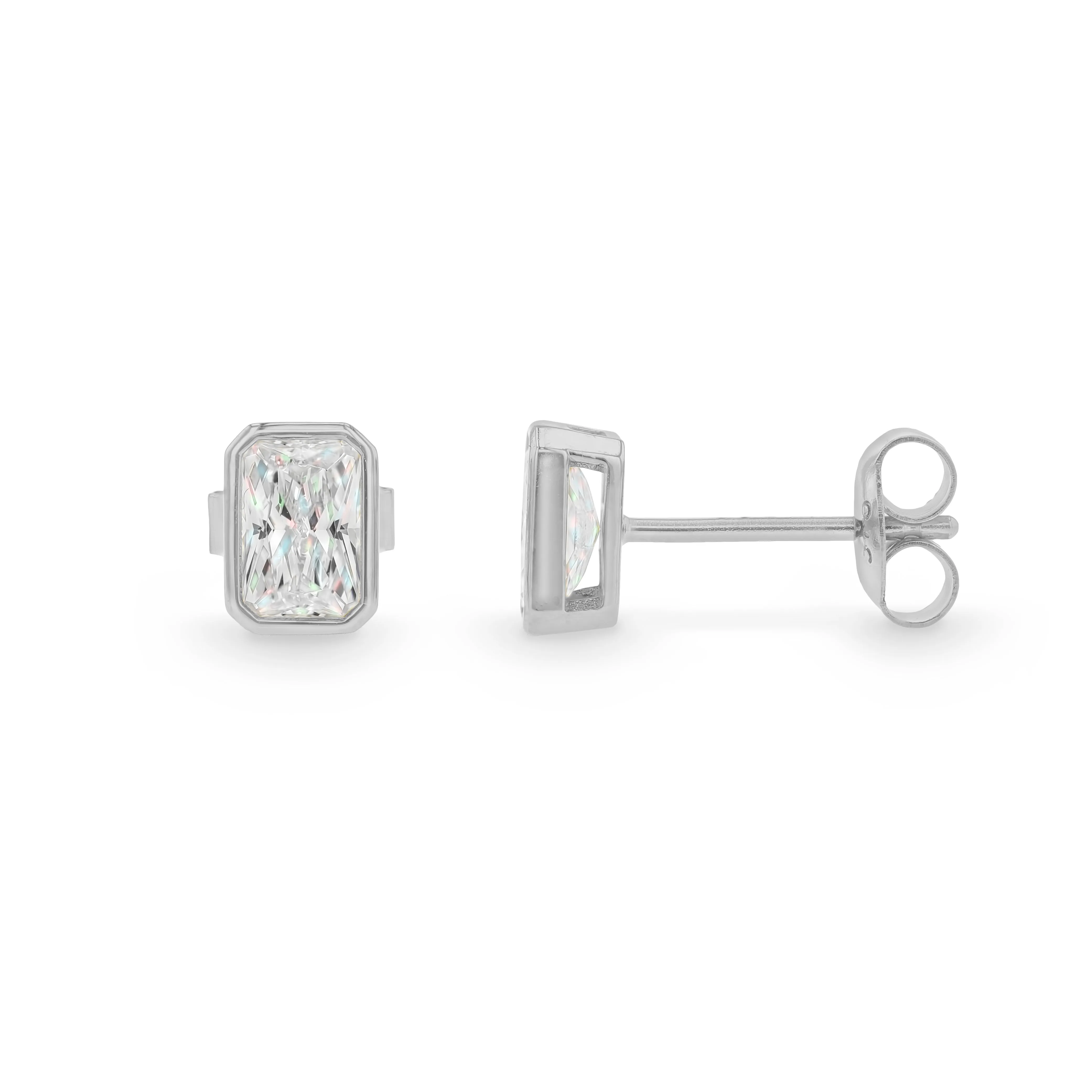 Sculpted 9CT White Gold Emerald Cut Cubic Zirconia Stud Earrings