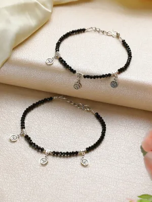 Set Of 2 Silver-Plated Beaded Anklets