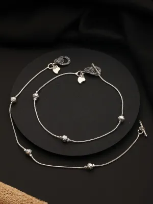 Set Of 2 Silver Plated Beaded Anklets