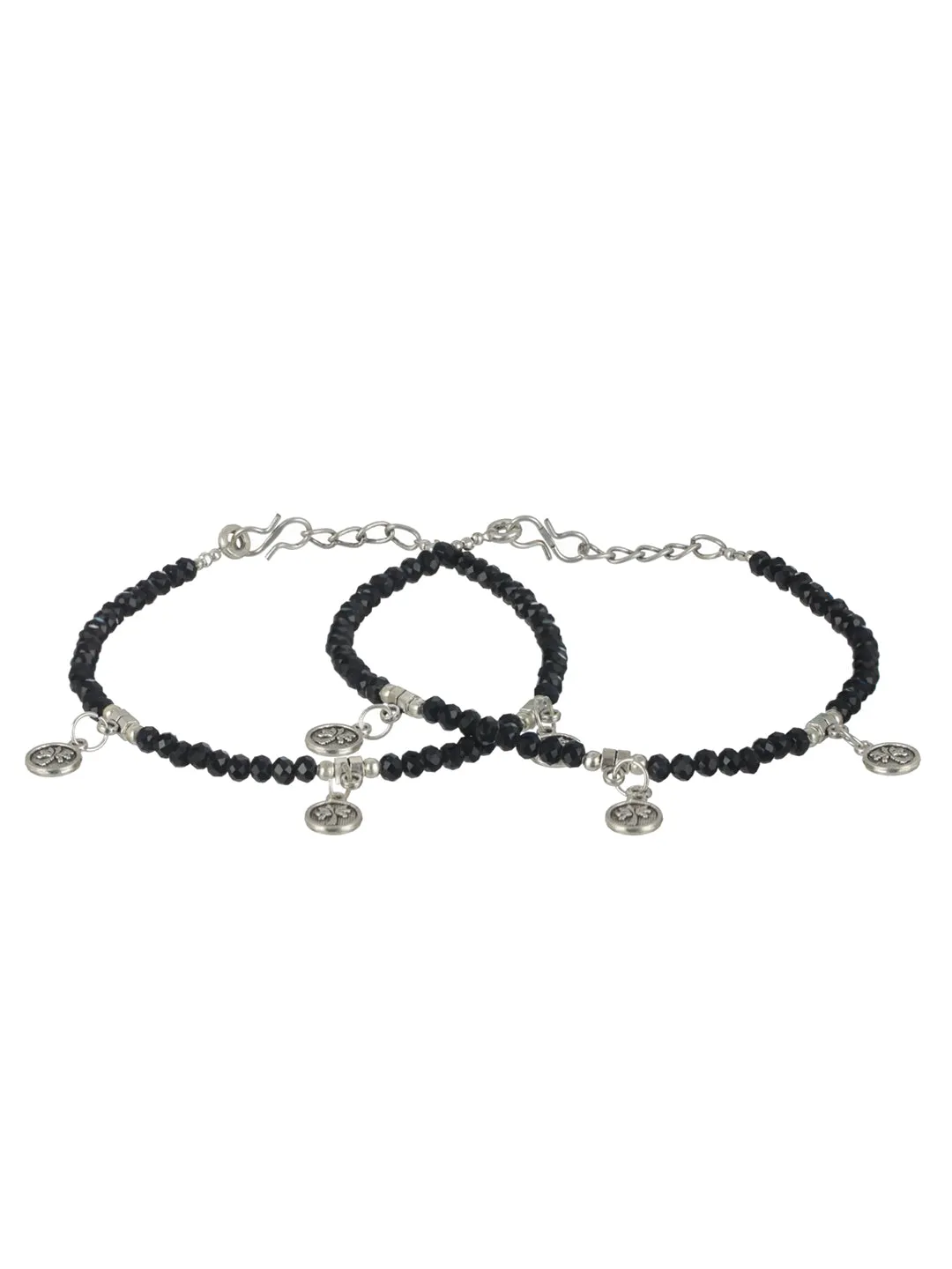 Set Of 2 Silver-Plated Beaded Anklets