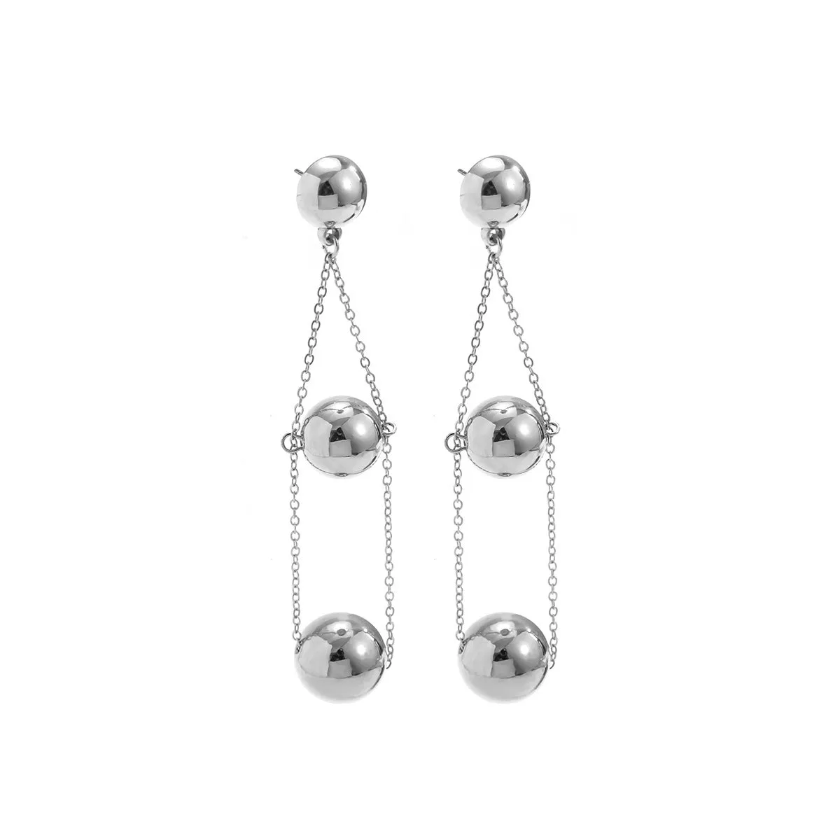 Silver Chain Sphere Drop Earrings-jlt11617