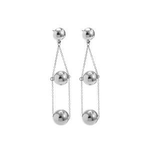 Silver Chain Sphere Drop Earrings-jlt11617