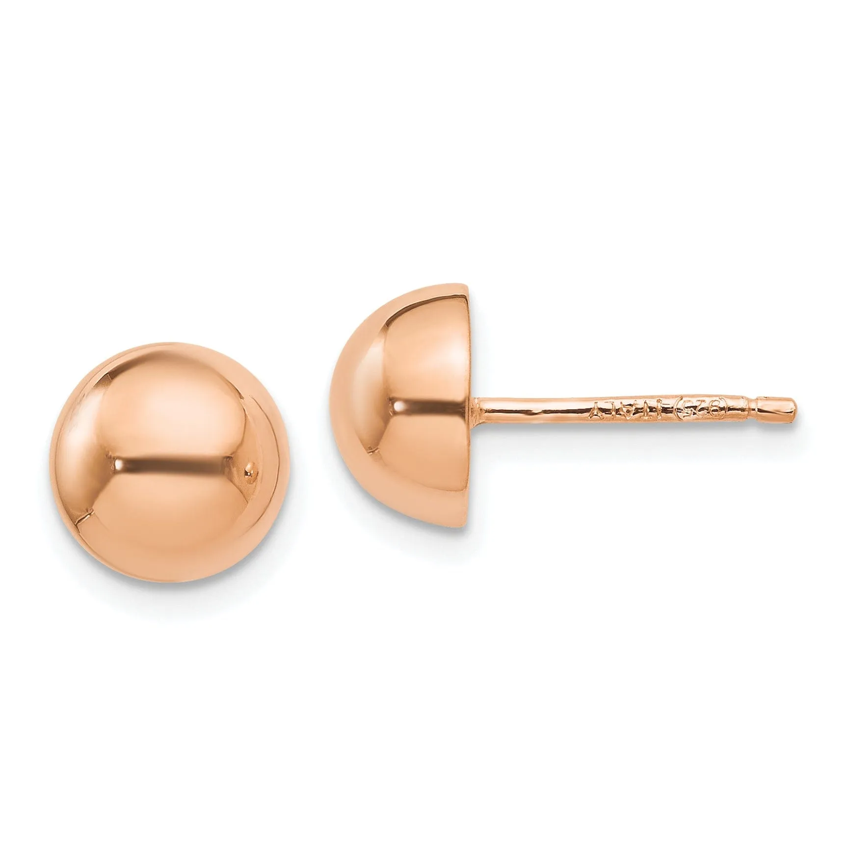 Silver Rose Gold Polished 8-9MM Button Earrings