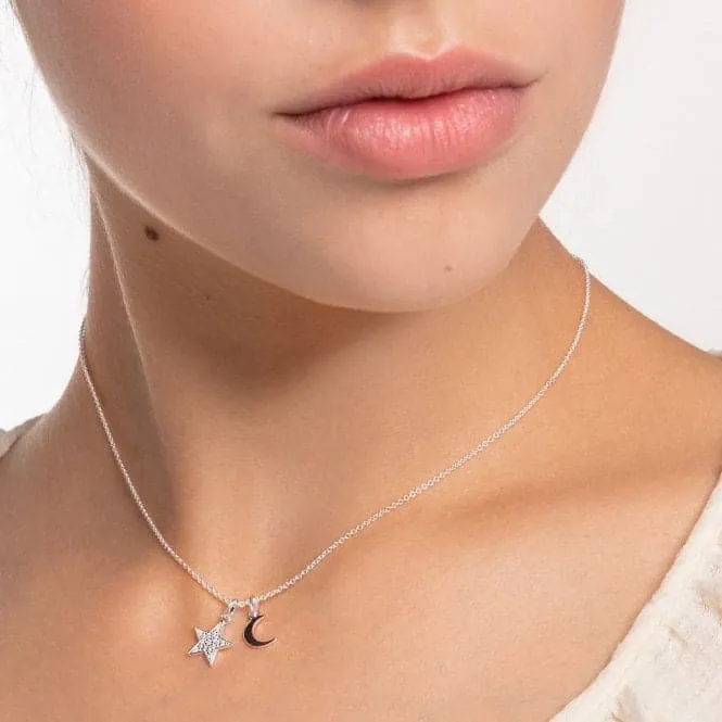 Silver Star & Moon Necklace 45cm KE2068-051-14-L45v