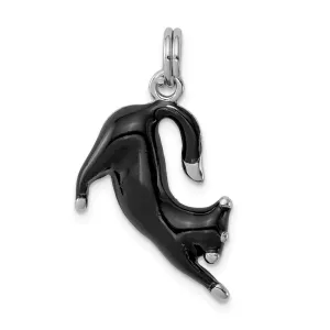 Sterling Silver Black Enamel Cat Charm Pendant