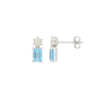 Sterling Silver Emerald & Round Cut Blue Topaz & Opal Drop Earrings