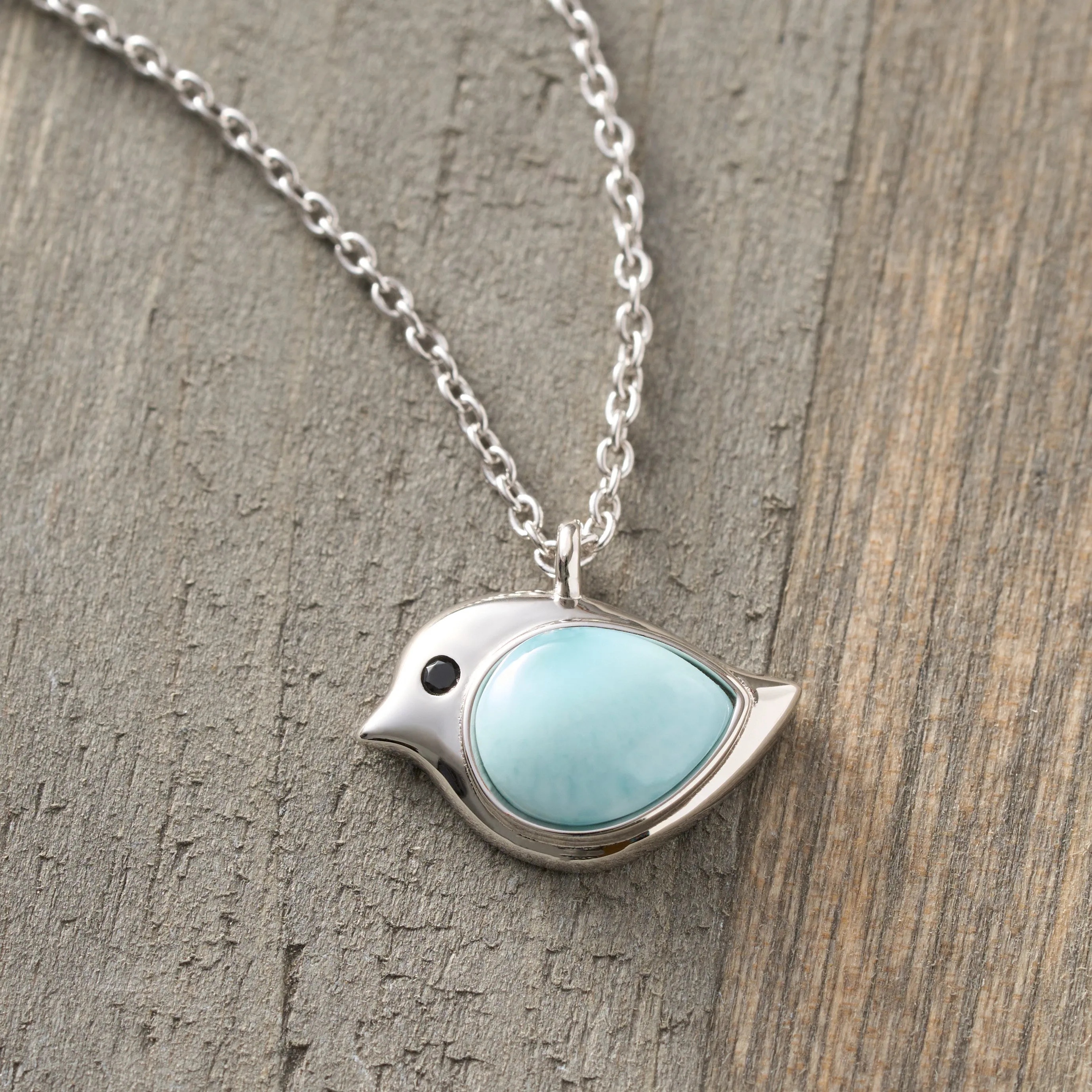 Sterling Silver Larimar Birdie Necklace