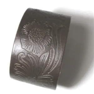 Stunning Brown Wide Tooled Leather Cuff Bracelet Unisex