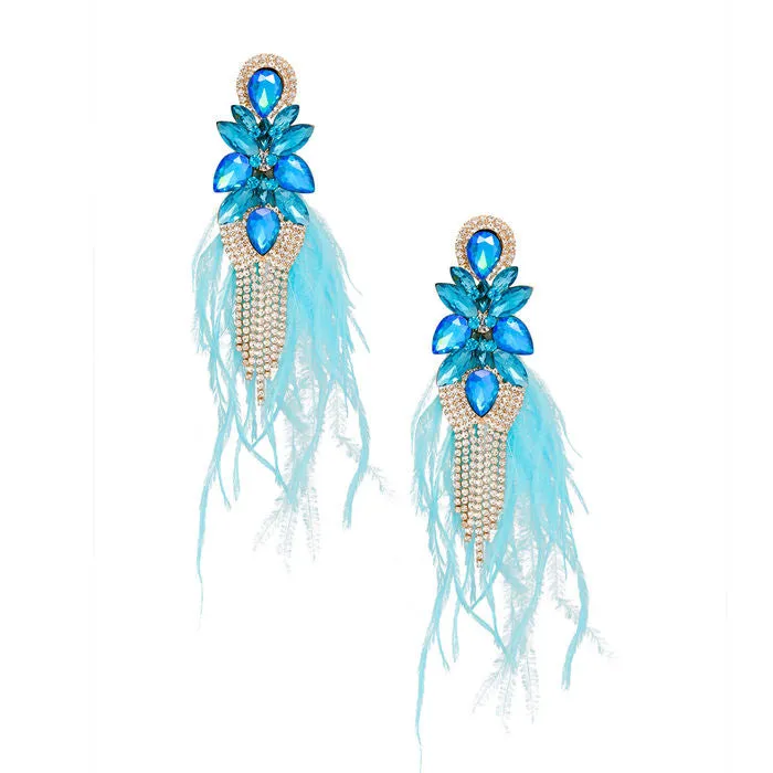 Tassel Feather Glass Earrings for Women