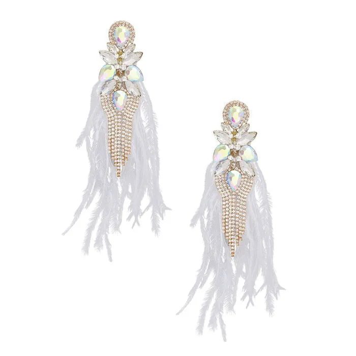 Tassel Feather Glass Earrings for Women