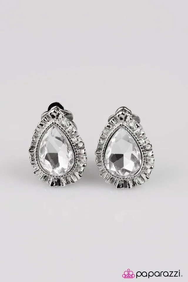 The Royal Court - White Clip-On Earrings