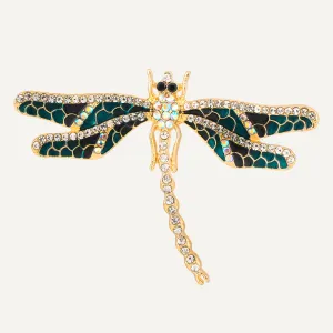 Turquoise Crystal Dragonfly Brooch In Gold-Tone