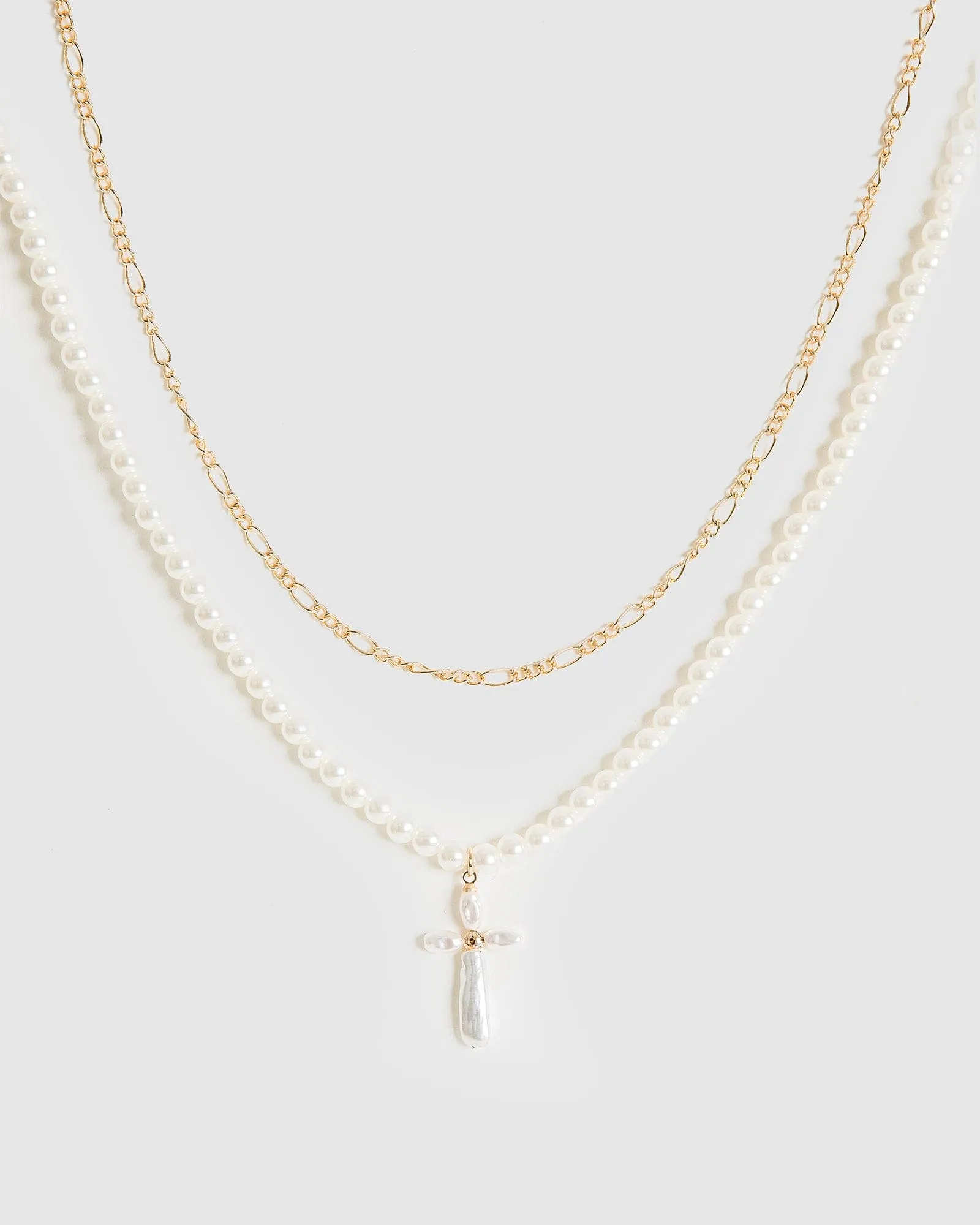 White Pearl Cross Necklace