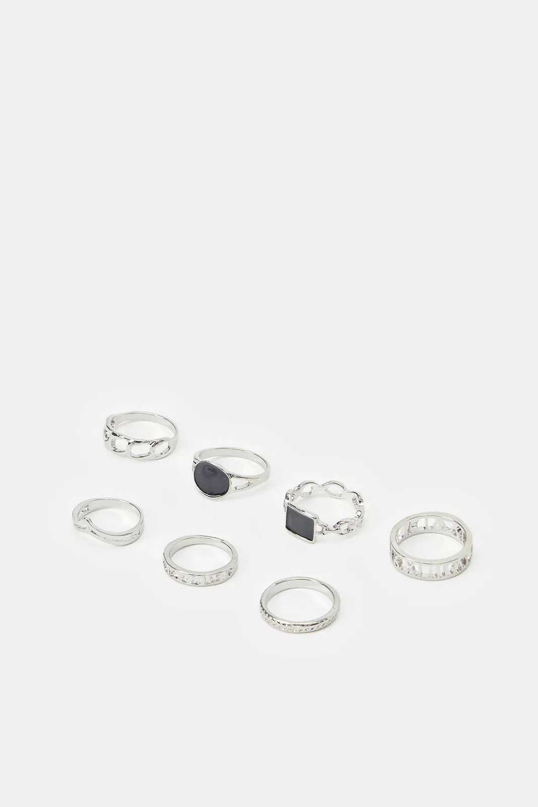 Women Silver Embellished Rings (7 Piece)