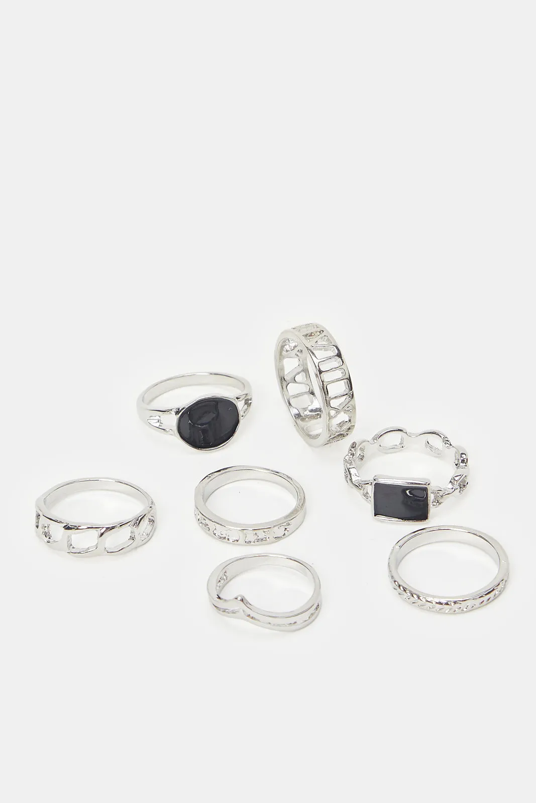 Women Silver Embellished Rings (7 Piece)